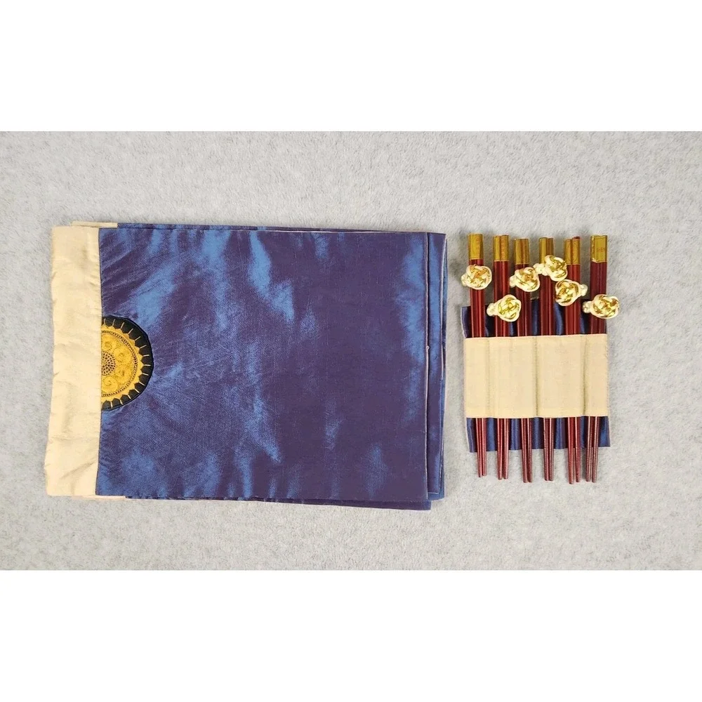 Vintage Chinese‎ Chopstick Set – 6 Pairs + 6 Silk Placemats in Wrap Pouch